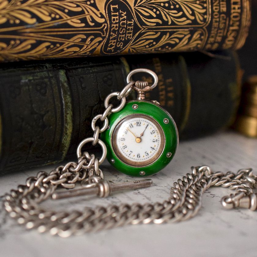 Antique Sterling Silver Watch Chain circa 1897 / Silver And Seed Pearl Pocket Watch circa 1900