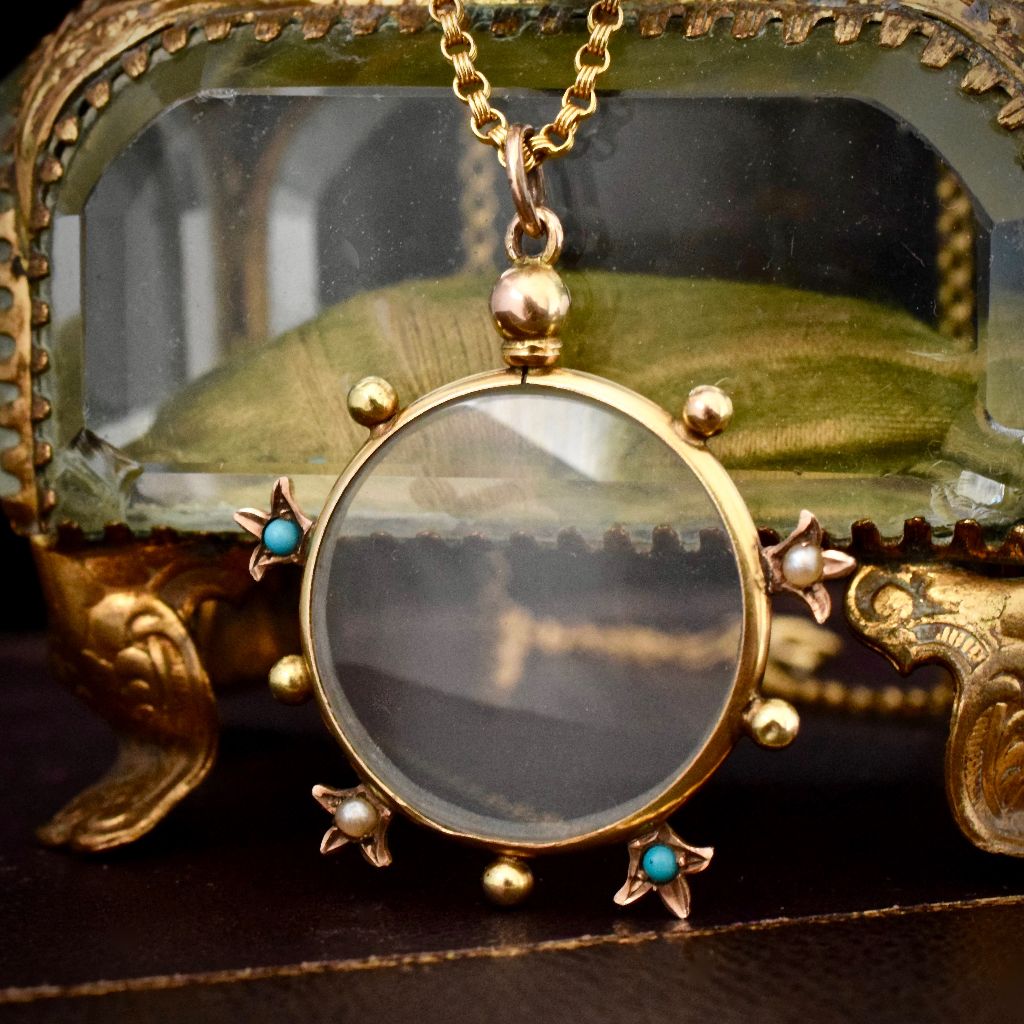 Antique Australian Turquoise Seed Pearl Photo-locket Circa 1900