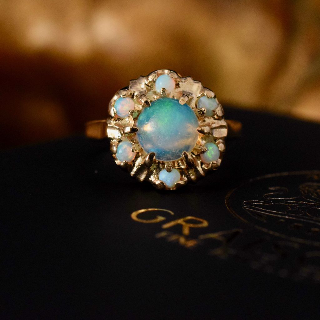 Vintage Jelly Opal Cluster 10k Yellow Gold
