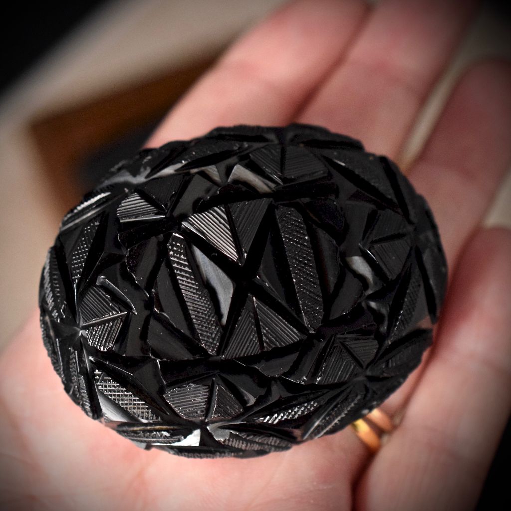 Antique Victorian Whitby Jet Mourning Brooch Circa 1870