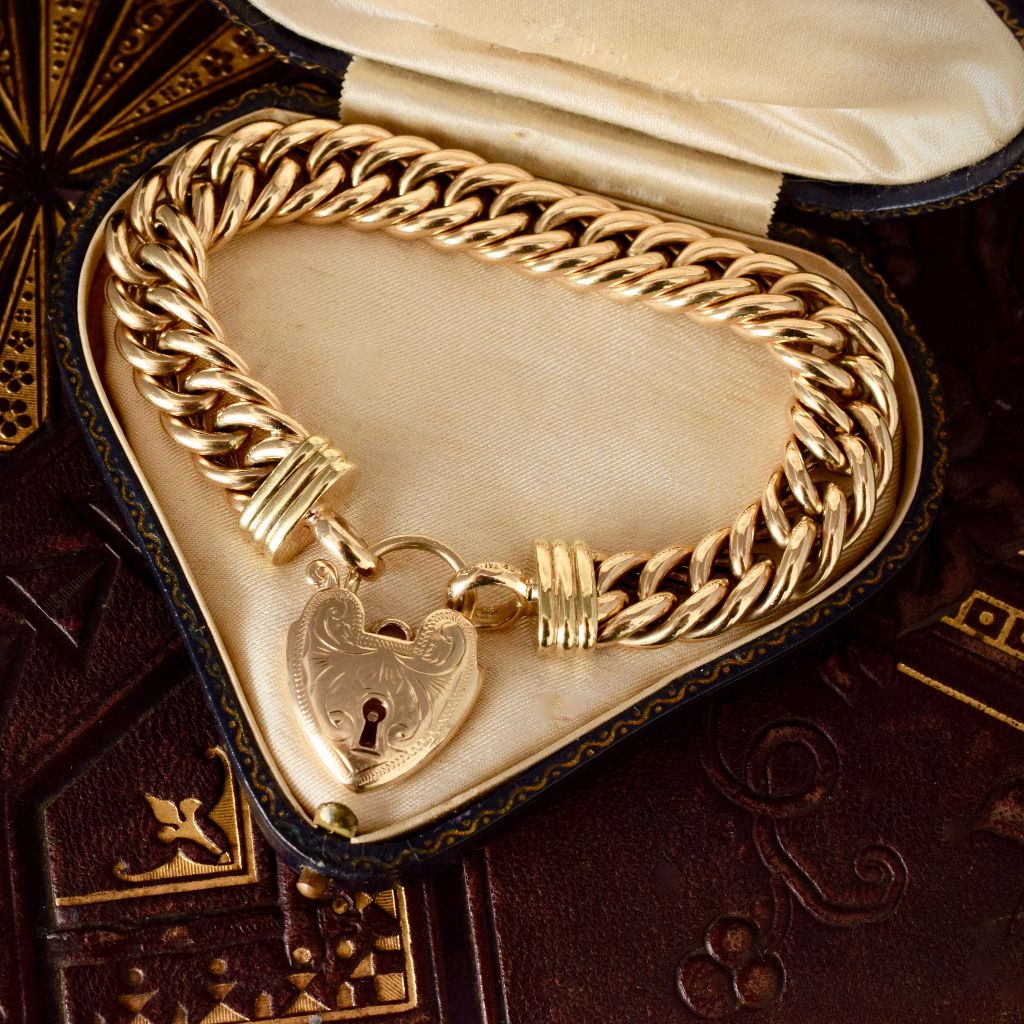 Modern Classic Style Curb Link 9ct Yellow Gold Padlock Bracelet