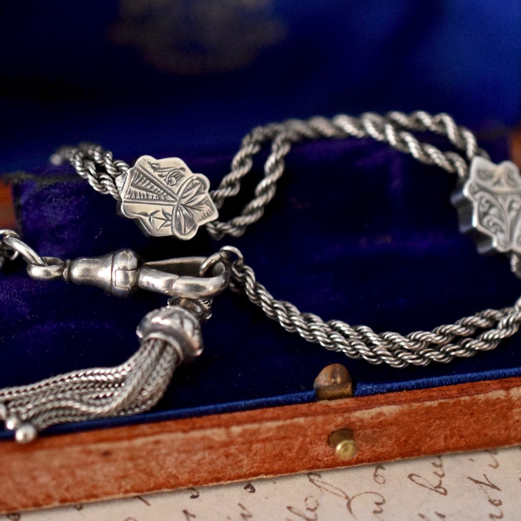 Antique Victorian Sterling Silver Albertina / Leontine Bracelet Watch Chain Circa 1890