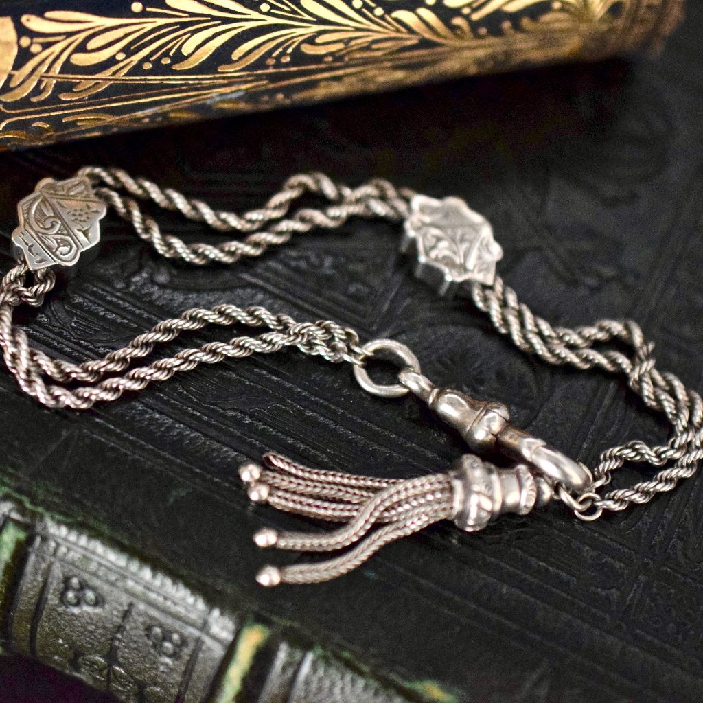 Antique Victorian Sterling Silver Albertina / Leontine Bracelet Watch Chain Circa 1890
