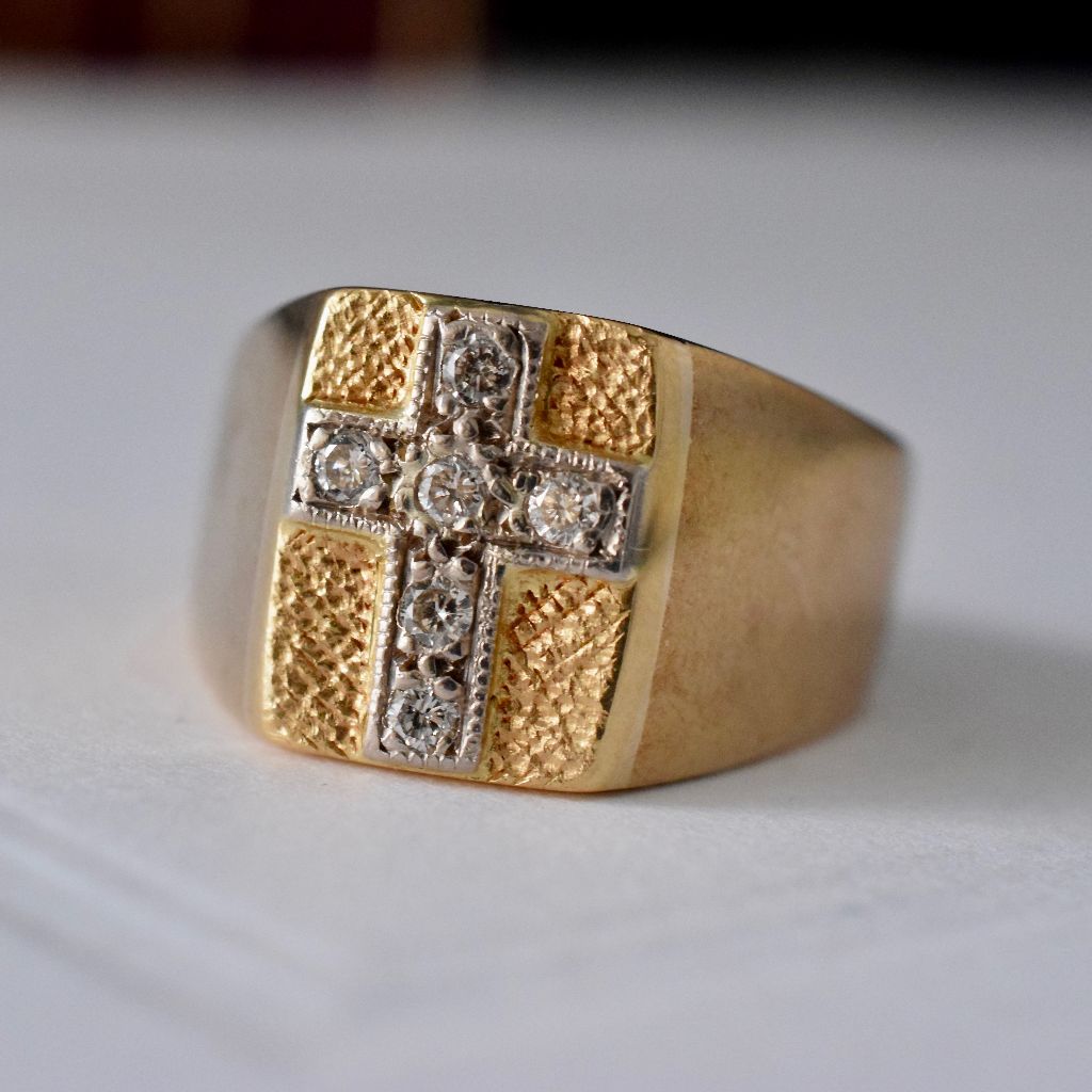 Divine Mid-Century 9ct Yellow Gold Diamond ‘Crucifix’ Ring