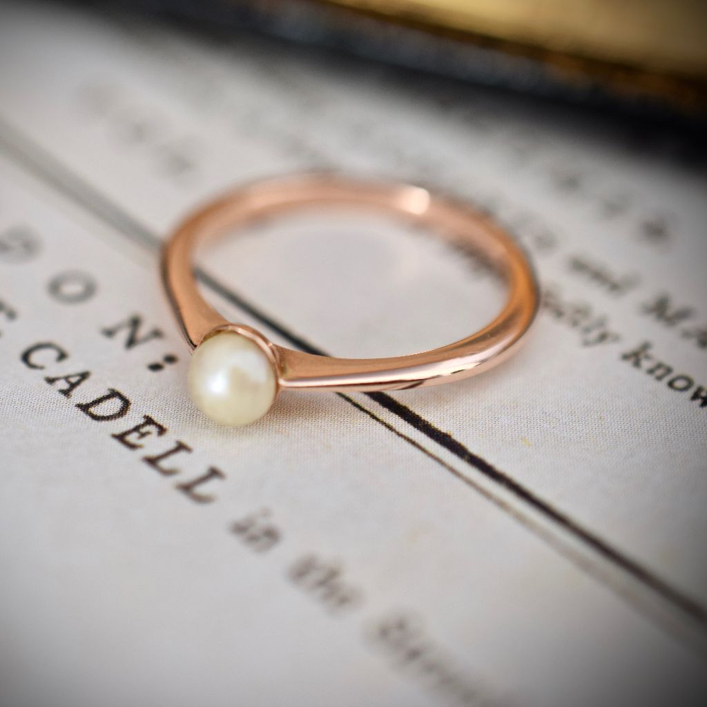 Edwardian 9ct Rose Gold Pearl Ring By Joseph Lawrence Melbourne Circa 1915