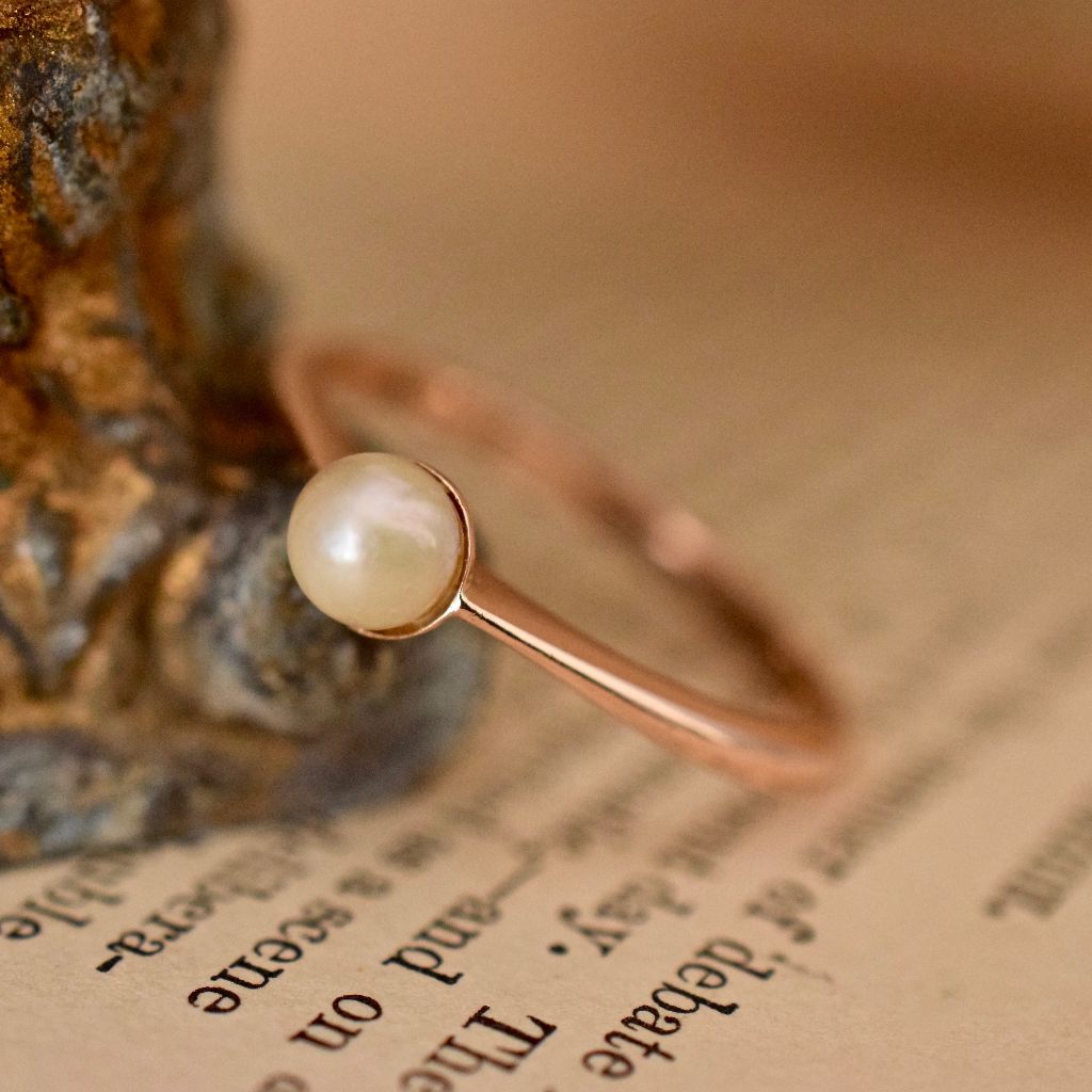 Edwardian 9ct Rose Gold Pearl Ring By Joseph Lawrence Melbourne Circa 1915