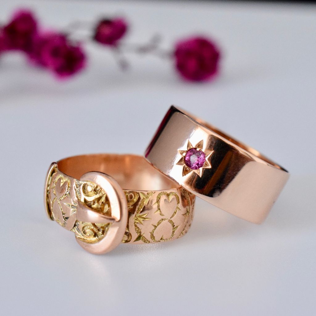 Antique 18ct Rose Gold Amethyst Wide 9mm Ring