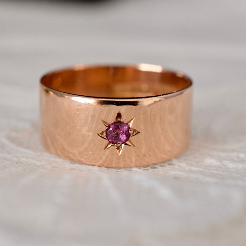 Antique 18ct Rose Gold Amethyst Wide 9mm Ring