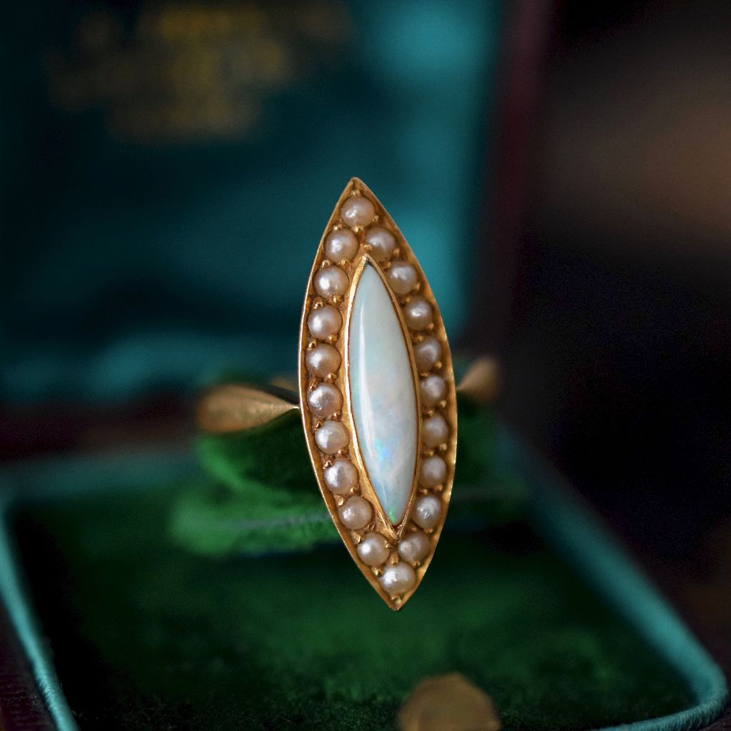 Antique 18ct Yellow Gold Opal And Seed Pearl Ring by George Dresden Circa 1915