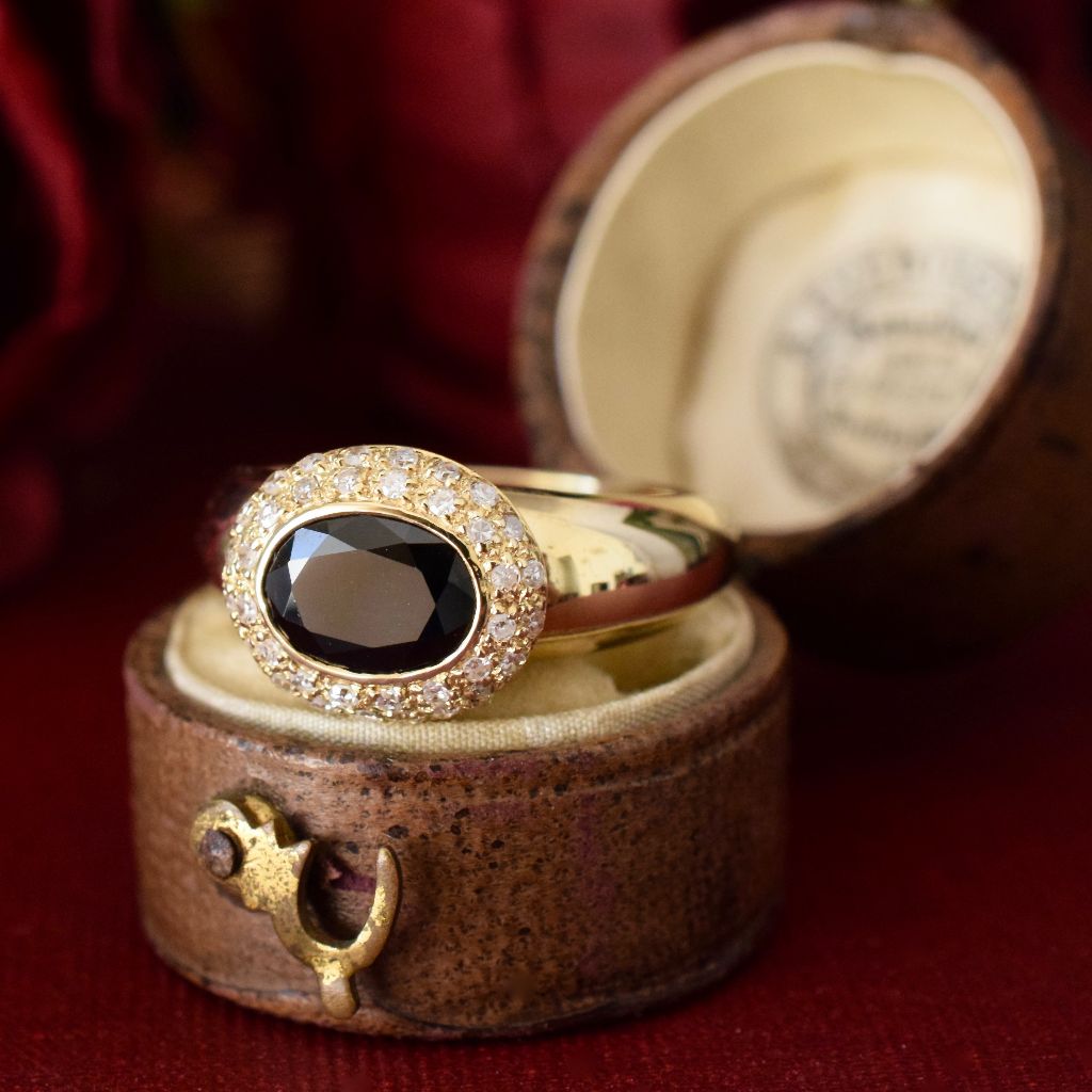 9ct Yellow Gold Australian Dark Blue Sapphire Diamond Ring