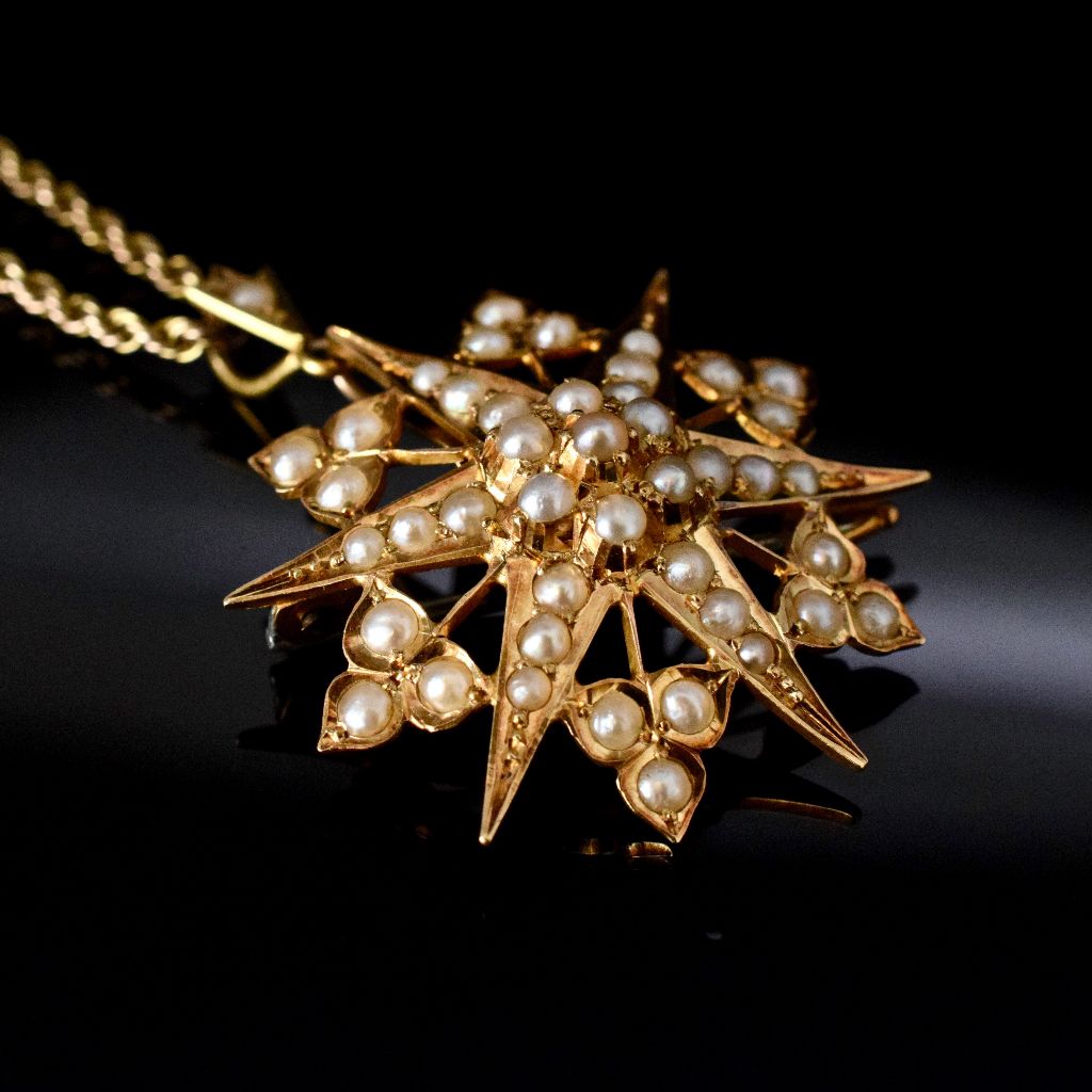 Antique Australian 15ct Yellow Gold Seed Pearl Pendant/Brooch by Willis and Sons circa 1890