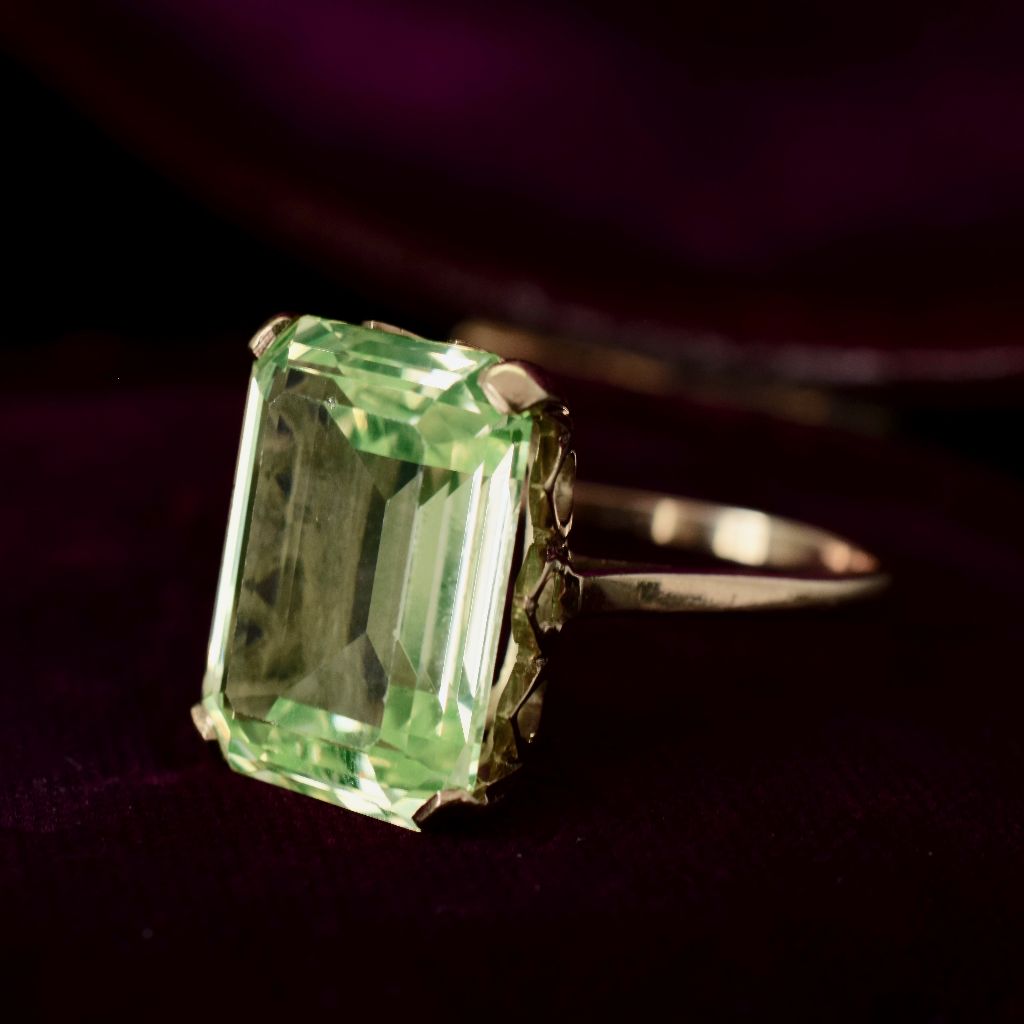 Vintage 9ct Yellow Gold Lemon Quartz Large Emerald-Cut Ring