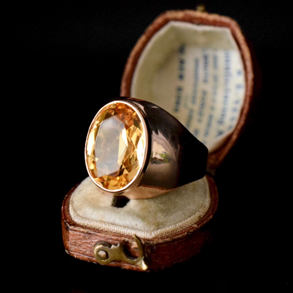 Vintage 14ct Rose Gold Golden Citrine Ring - Russian Hallmarks