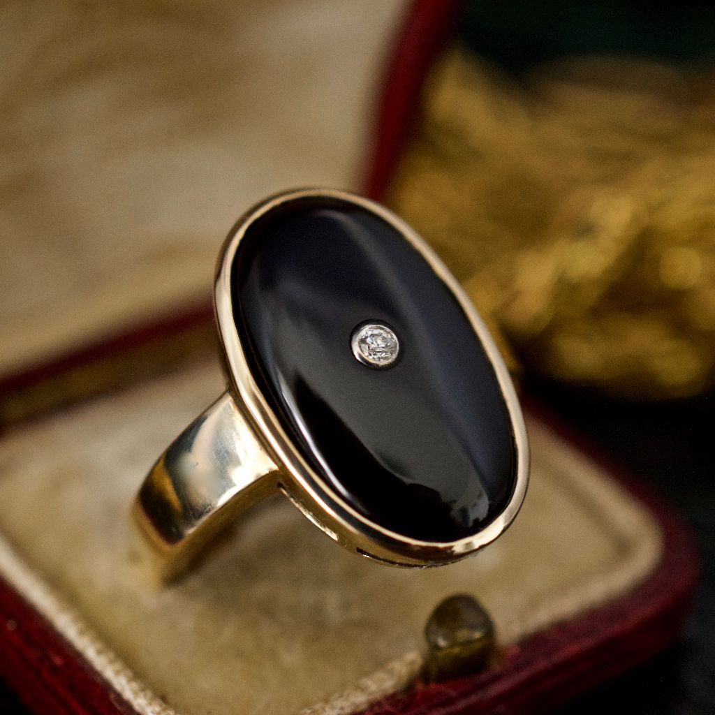 Large Onyx Diamond Art Deco ‘Style’ 9ct Yellow Gold Ring