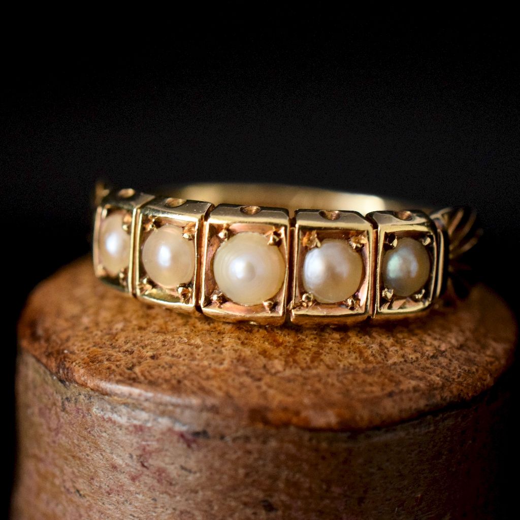Victorian 18ct Yellow Gold Half Hoop Pearl Ring 1900