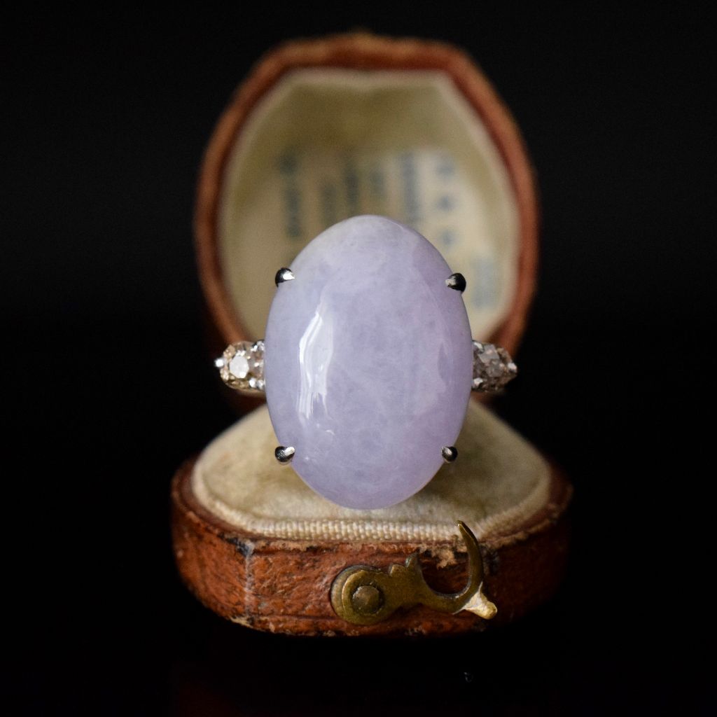 Vintage Platinum Lavender Jadeite Diamond Ring