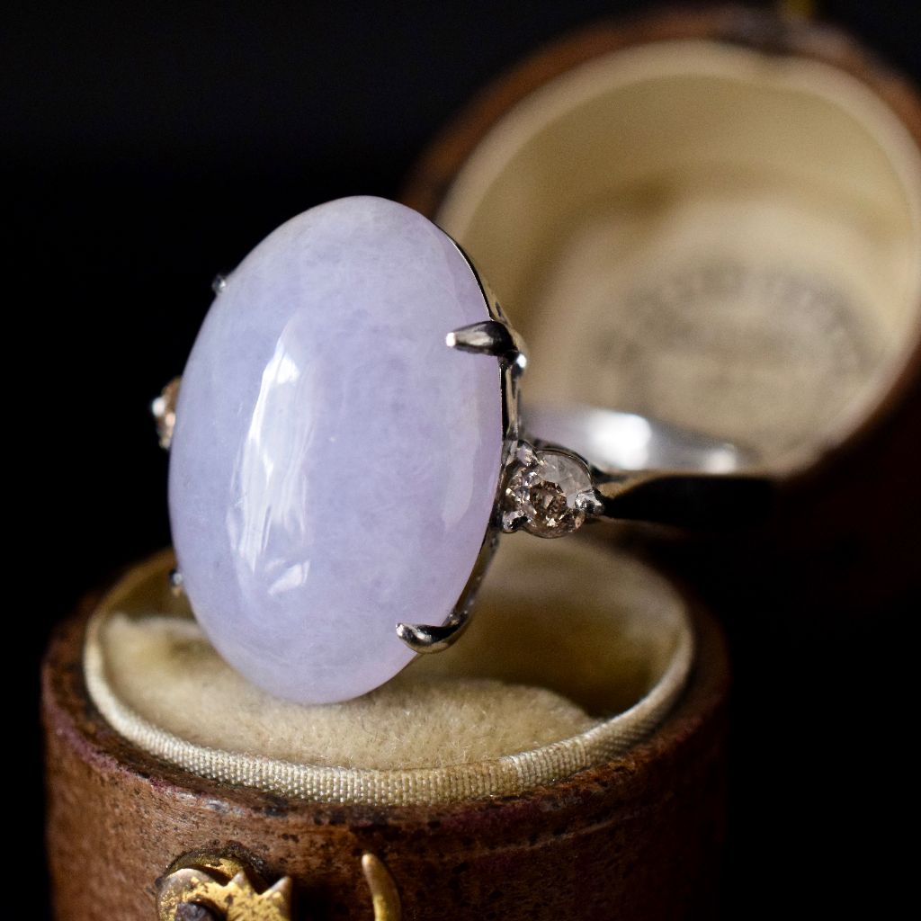 Vintage Platinum Lavender Jadeite Diamond Ring