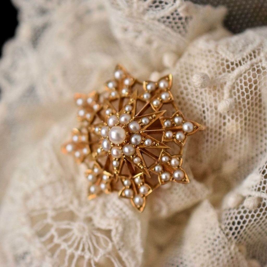 Antique Victorian 15ct Yellow Gold Half Pearl ‘Starburst’ Pendant/Brooch Circa 1900