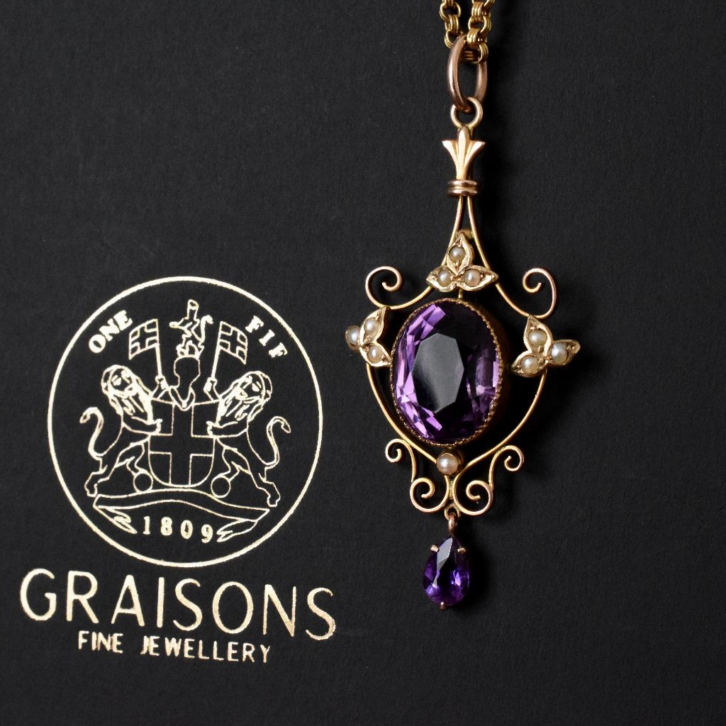 Antique Victorian/Early Edwardian 9ct Amethyst Lavaliere