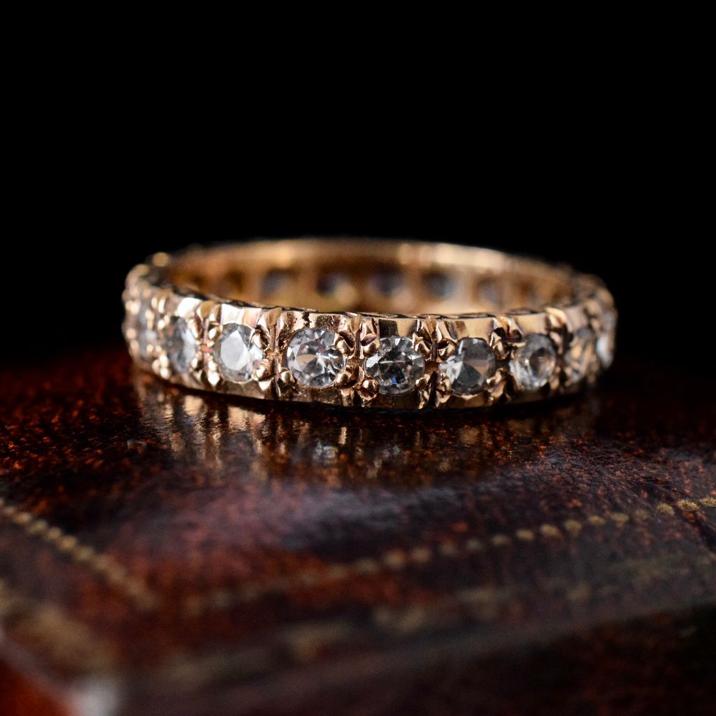 Vintage 9ct Yellow Gold White Sapphire Full Hoop Eternity Ring 1962