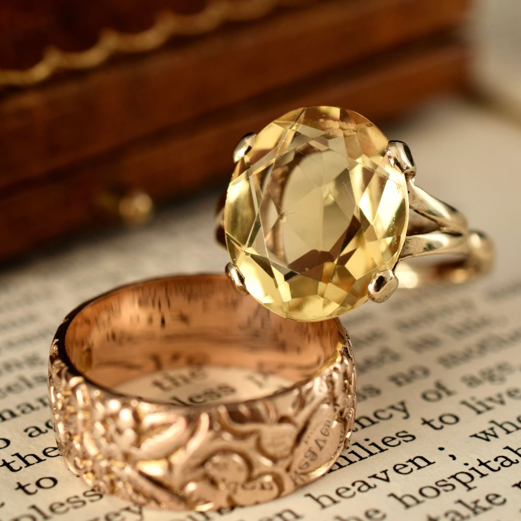 Charming Vintage 9ct Rose Gold Oval Lemon Citrine Ring