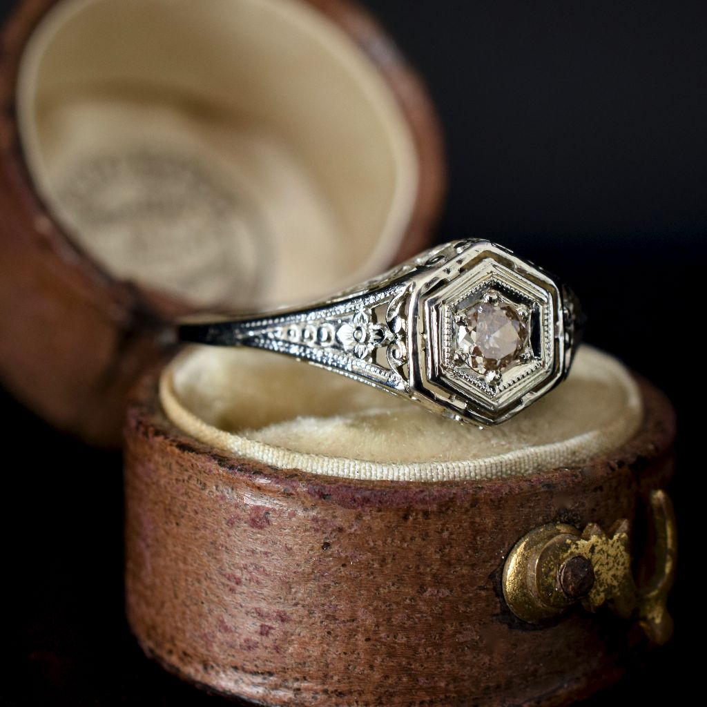 Antique 18ct White Gold Art Deco Filigree Diamond Ring