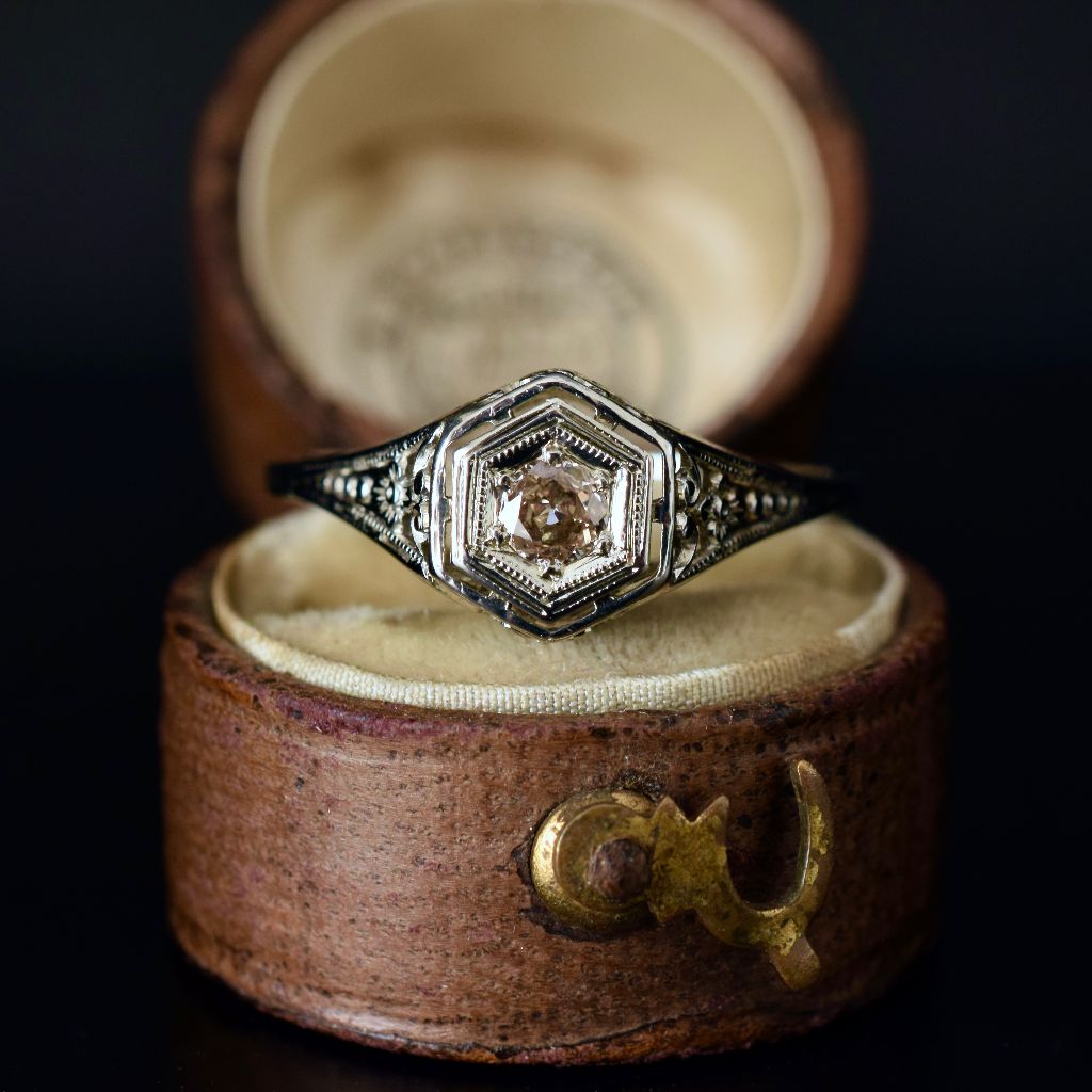 Antique 18ct White Gold Art Deco Filigree Diamond Ring