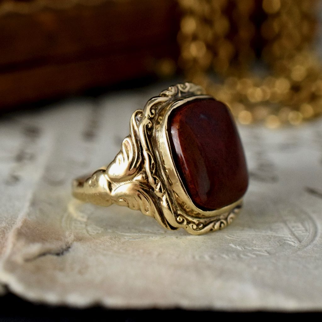 Vintage 14ct Yellow Gold Jasper Signet Ring