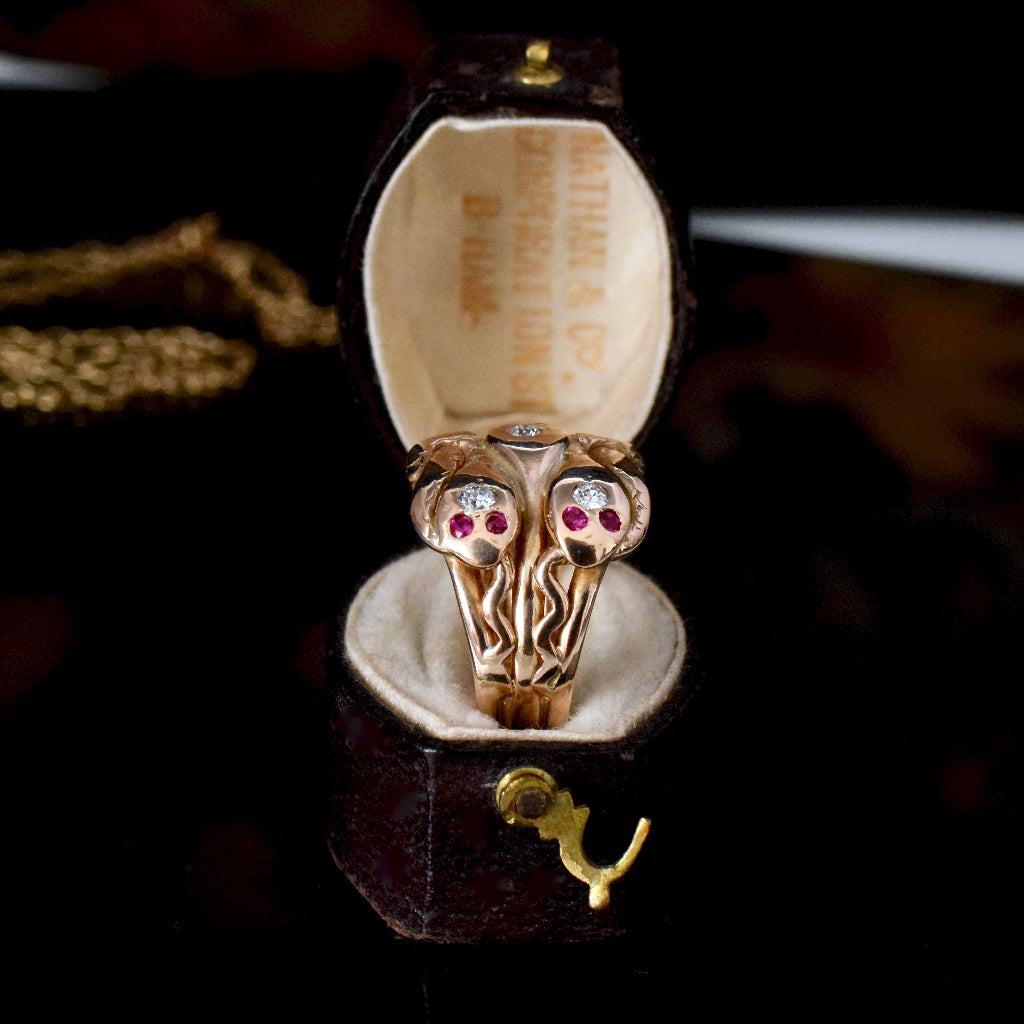 Antique Late Victorian / Art Nouveau 14ct Rose Gold Rare Triple Snake Ring
