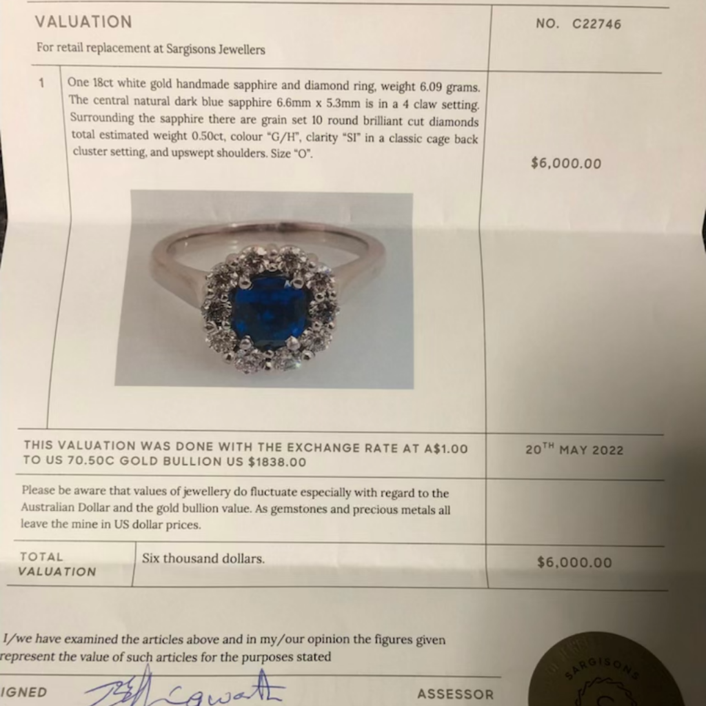 Modern 18ct White Gold Natural Sapphire And Diamond Ring Independent Retail Replacement Valuation Included $6000.00