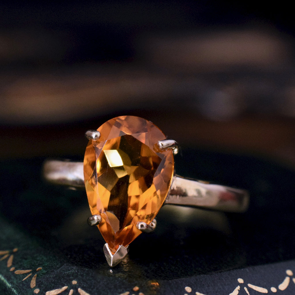 Contemporary Pear-Cut Citrine 9ct Yellow Gold Ring