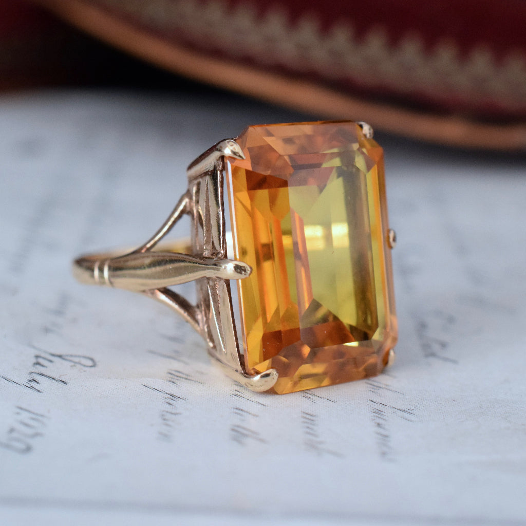 Vintage Large Citrine 9ct Yellow Gold Ring