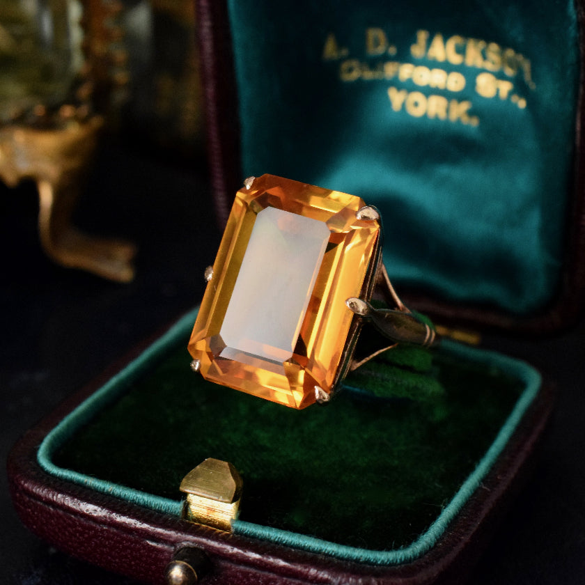 Vintage Large Citrine 9ct Yellow Gold Ring