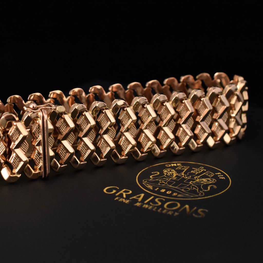Vintage Italian 18ct Rose Gold Heavy 31 Gram Reversible Bracelet Valuation $8,565.00
