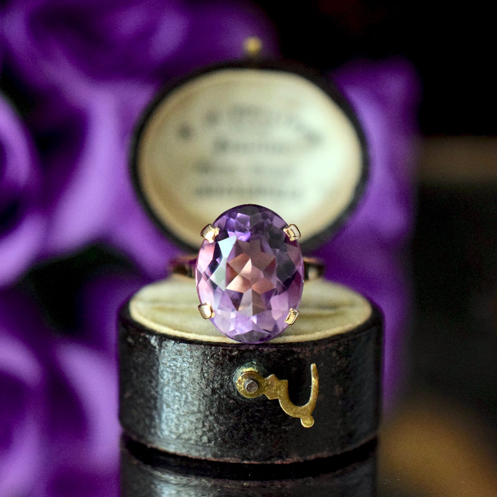 Large Oval Faceted Amethyst 9ct Rose Gold Ring Circa 1950