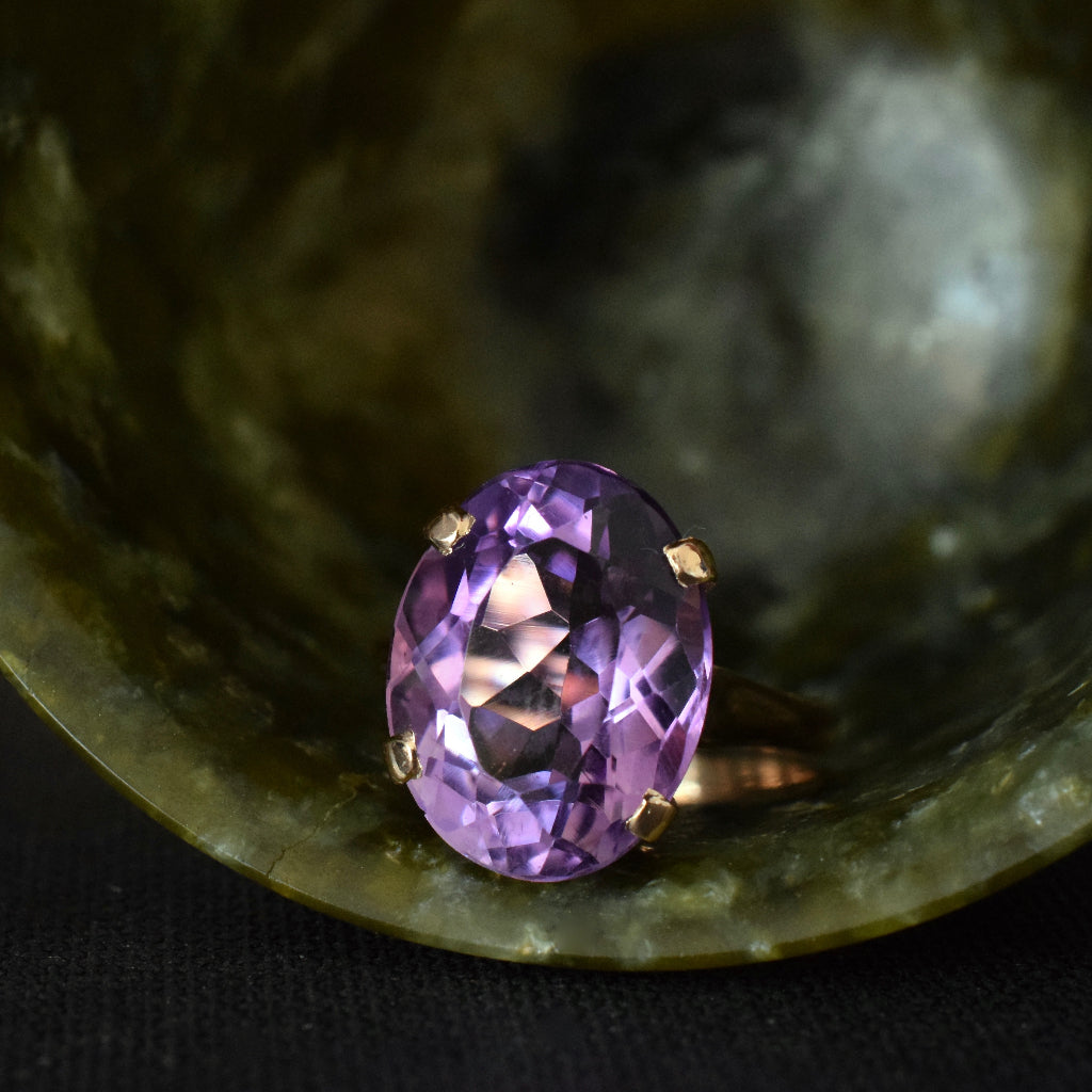 Large Oval Faceted Amethyst 9ct Rose Gold Ring Circa 1950