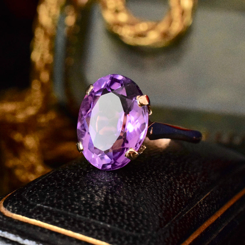 Large Oval Faceted Amethyst 9ct Rose Gold Ring Circa 1950