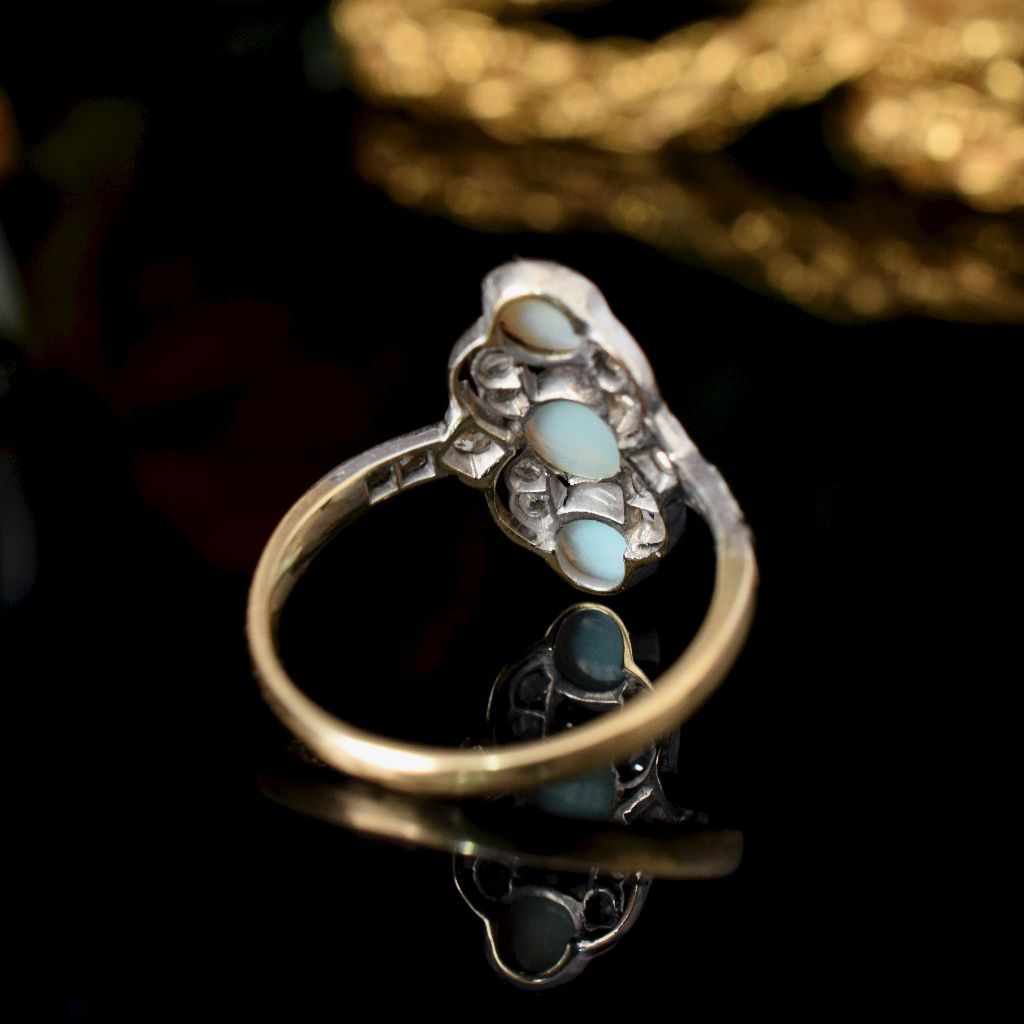 Antique Belle Epoque 18ct Gold Opal Rose-Cut Diamond Ring