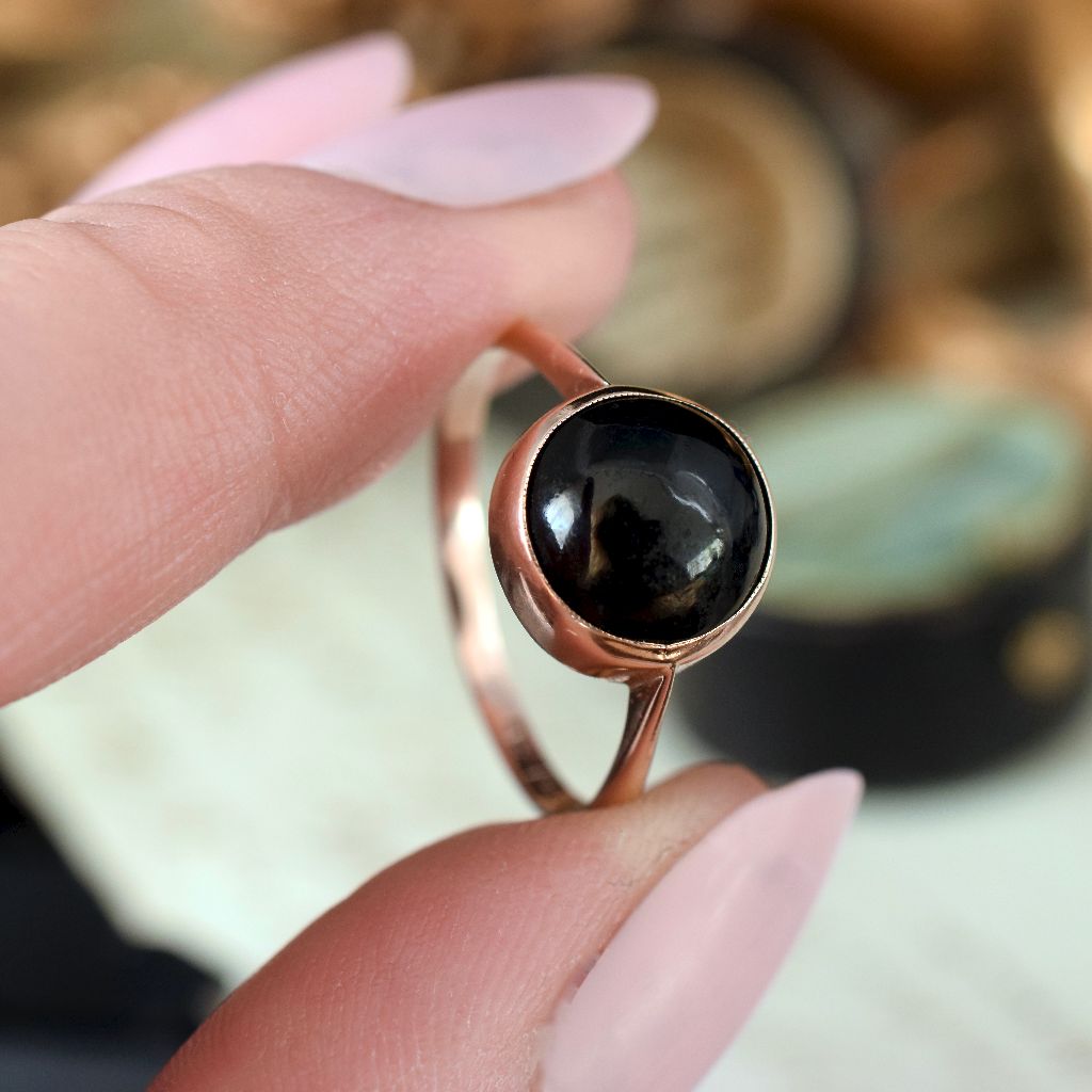 Charming Antique Australian 9ct Rose Gold Onyx Ring by ‘Archer & Holland’ Circa 1940