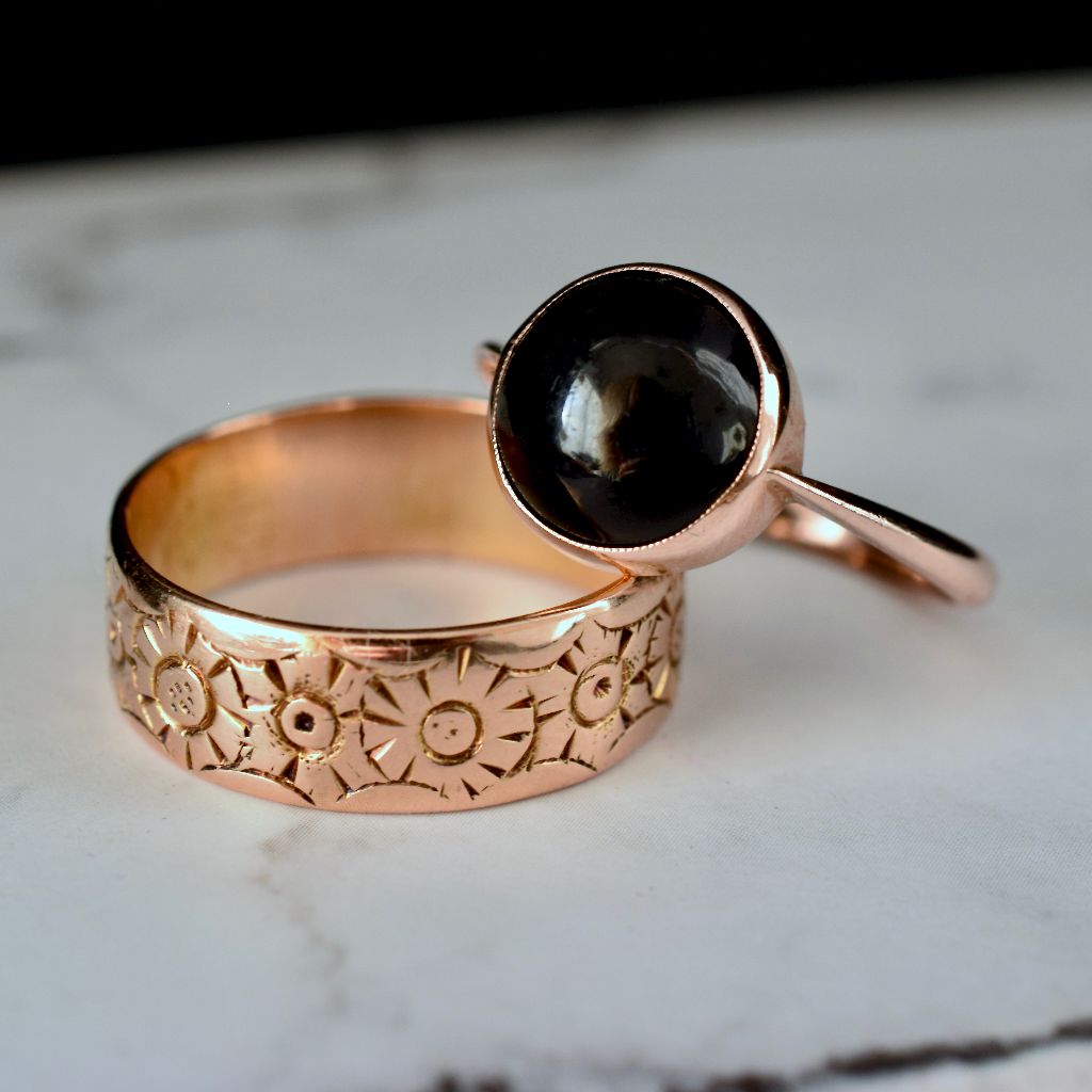 Charming Antique Australian 9ct Rose Gold Onyx Ring by ‘Archer & Holland’ Circa 1940