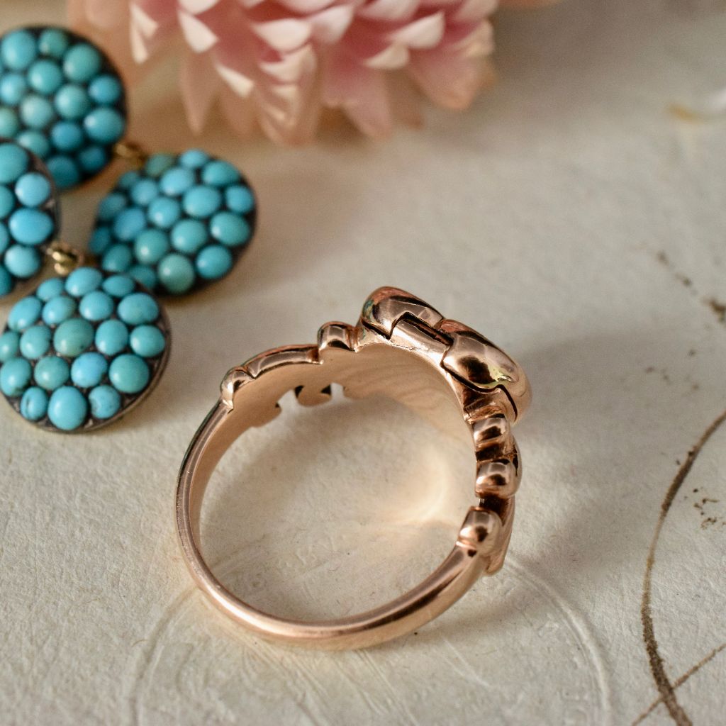 Modern / Vintage Heavy 9ct Gold Turquoise Seed Pearl Heart Locket Ring