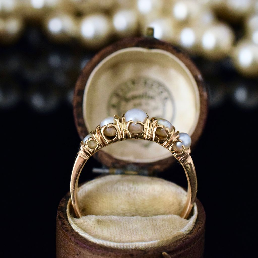 Antique 18ct Yellow Gold Pearl Half-Hoop Ring Circa 1900