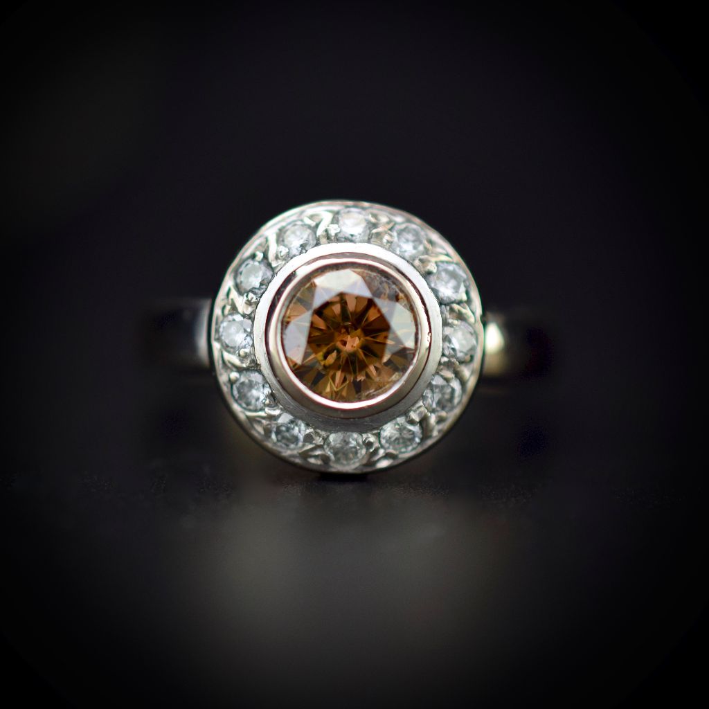 Magnificent 1.0ct Natural Fancy Cognac C5 Diamond Halo 18ct White Gold Ring Valuation $12,620.00
