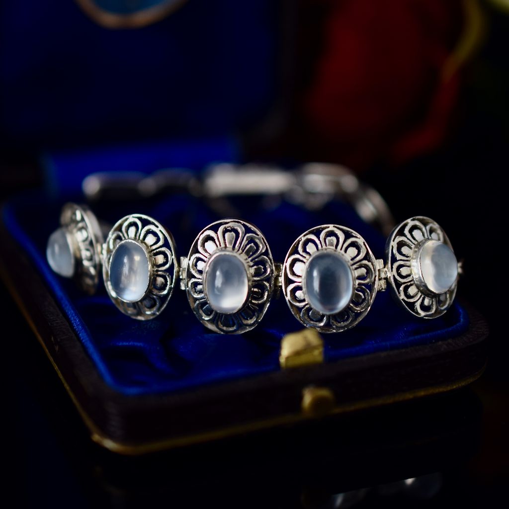Vintage Sterling Silver And Moonstone Bracelet
