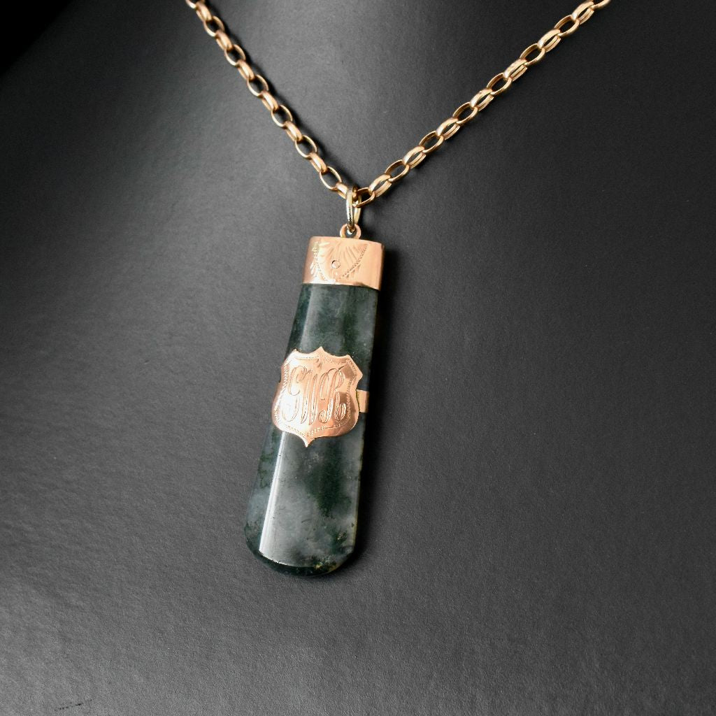 Antique Victorian Moss Agate 9ct Rose Gold Fob Pendant