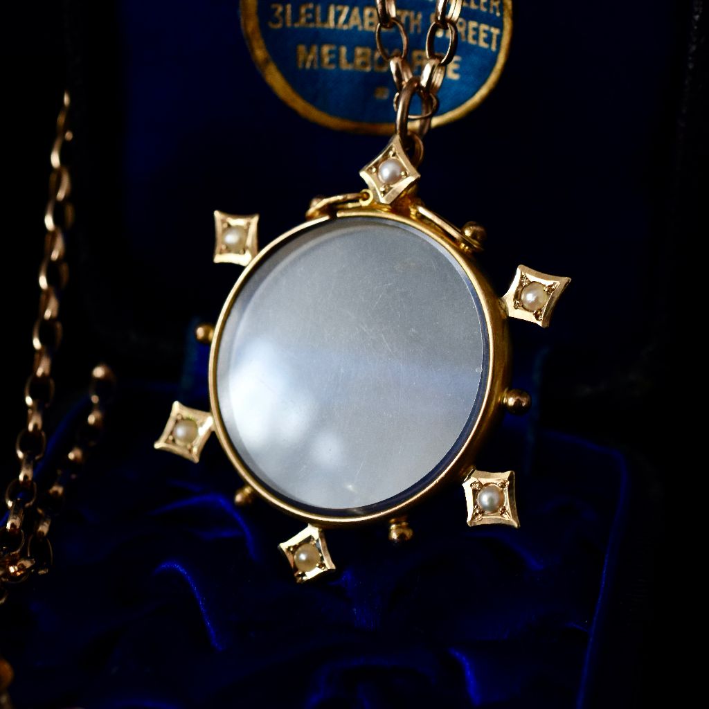Antique Australian Willis and Sons 15ct Yellow Gold Seed Pearl Locket circa 1905