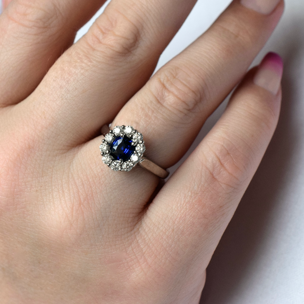 Modern 18ct White Gold Natural Sapphire And Diamond Ring Independent Retail Replacement Valuation Included $6000.00